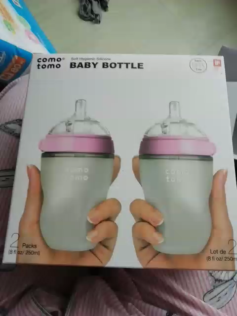 可么多么（como tomo）EN250TP 婴儿全硅胶防摔奶瓶 粉色 宽口径 250ML 两个装晒单图